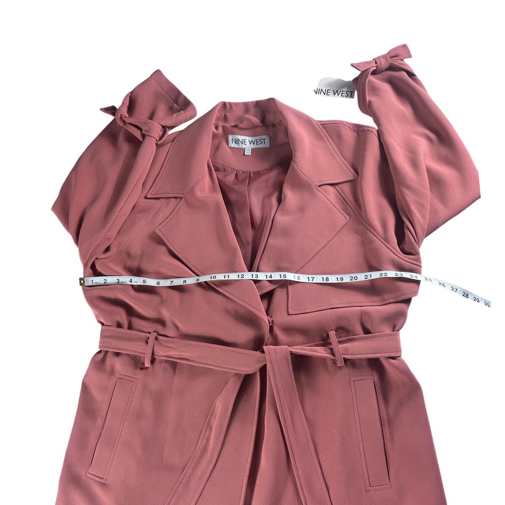 NINE WEST Women Rose Tie Sleeve Trench Coat Double Breasted Belted Midi 2XL NEW - Picture 6 of 11